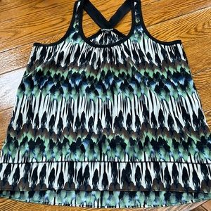 Express brand racer back top.  Polyester fabric. Size Large.  Black/green.